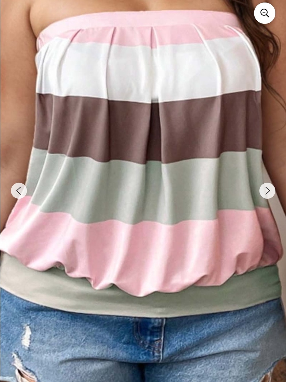 Plus-Size Strapless Blouson Camisole in Pink, White & Taupe Stripe